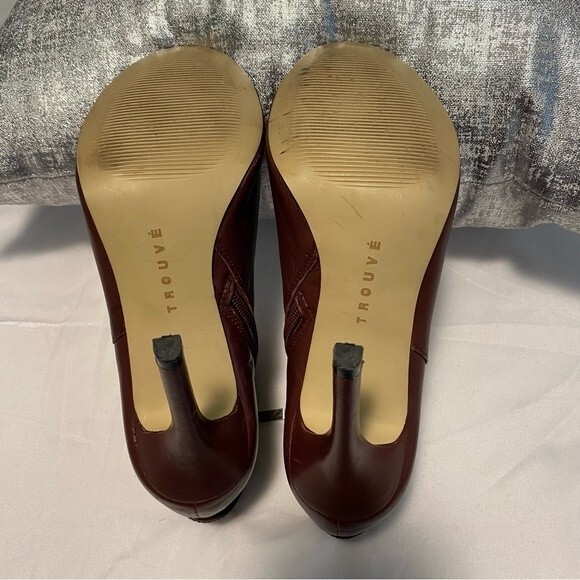 Trouve Peep Toe Leather Boot Chocolate Brown Stiletto Heel Cut Out Design Size 7 - Picture 13 of 15